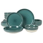 Gibson Elite Clarina 16 Piece Double Bowl Stoneware Reactive Glaze Round Plates and Bowls Dinnerware Set - Teal