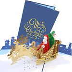 PopLife Santa's Sleigh and Reindeer Pop Up Christmas Card, Handmade 3D Holiday Greeting, Blank Merry Christmas Note, Small Stocking Present for Friends and Family, Naughty or Nice