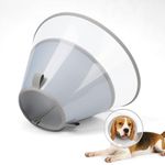 Supet Dog Cone Collar with Soft Pad, Transparent Elizabeth Recovery Collar for Large, Medium, Small Dogs to Stop Licking, Pet Head Cone Alternative after Surgery, Neutering, Injury(Grey-M)