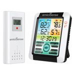 amiciSense Digital Weather Station, Outdoor/Indoor Temperature and Humidity Monitoring Device with Touch Screen and Clock Function