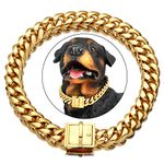 NIKPET Gold Dog Chain Collar Walking Metal Choke Collar with Design Secure Buckle, 18K Cuban Link Strong Heavy Duty Chew Proof for Medium Dogs American Pitbull German Shepherd (15MM, 16")