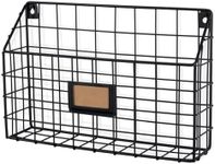 Wall35 Rivista Multipurpose Wall Mounted Farmhouse Design Basket - Wide Magazine Rack Metal Wire (Black)