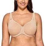 DELIMIRA Women's Support Bra Padded Plus Size Underwired Full Cup T Shirt Seamless Bra Beige 36F