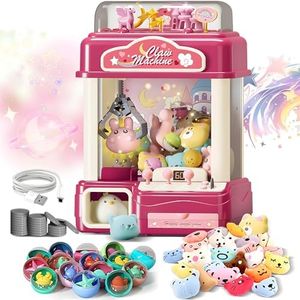 ROHSCE Interactive Claw Toy Arcade Machine with Prizes, Kids Vending Machine with Lights, Music, Plush Toys & Capsules, Mini Claw Machine USB Rechargeable, Birthday Gift for Girls Ages 4-12