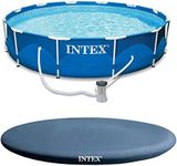 Intex 12' x 30" Metal Frame Round Swimming Pool w/Filter Pump & 13' Pool Cover