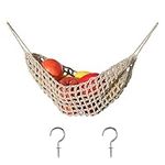 UFURMATE Fruit Vegetable Hammock, Handmade Macrame Fruit Hammock Cotton Fruit Holder Net Under Cabinet Fruit and Veggie Storage Space Saving Kitchen Decor with Hooks