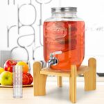 1 Gallon Drink Dispensers For Parties,Beverage Dispenser With Stand.Lemonade Dispenser,Sun Tea Jar,Iced Tea Pitcher With 18/8 Stainless Steel Spigot Leakproof And Ice Cylinder.Laundry Detergent Hold