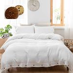 Simple&Opulence 100% Linen Duvet Cover Set Coconut Buttons 3pcs Stone Washed French Flax Solid Color Soft Breathable Bedding (King, White)