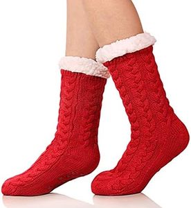 SDBING Women's Super Soft Warm Cozy Fuzzy Fleece-Lined Winter Knee Highs Slipper Socks (Red)