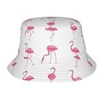 GeRRit Flamingo Bird Green Plant Leaf Print Bucket Hats Fashion Sun Cap Packable Novelty Fisherman Hat for Women Men Teens, Flamingos on White, One Size-Medium