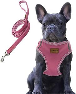 Aiminto Premium Denim Dog Harness and Leash Set, Step in, Breathable Mesh, Lightweight, Reflective Vest Harness - for Medium Dogs (Pink, M)