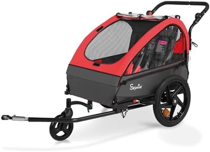 Sepnine Kids Bike Trailer, 2 in 1 Canopy Carrier Converts to Pushcart Suitable for 1 to 2 Kids, 12+ Months, Quick Attach to Bike, Foldable, with 5-Point Harness and Storage Bags