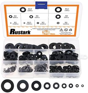 Rustark 760-Pcs [9 Sizes] Black Zinc Plated Alloy Steel Flat Washers Set Hardware Assortment Kit - M2 M2.5 M3 M4 M5 M6 M8 M10 M12