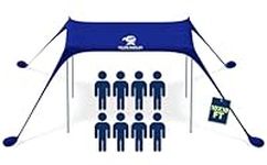 SUN NINJA Pop Up Beach Tent Sun Shelter UPF50+ with Sand Shovel, Ground Pegs and Stability Poles, Outdoor Shade for Camping Trips, Fishing, Backyard Fun or Picnics (10x10 FT 4 Pole, Royal Blue)