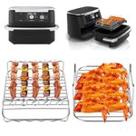 Hivio Air Fryer Rack for Ninja Foodi Flexdrawer Dual Air Fryer 10.4l Af500/Af500Ukcp, Rack for Ninja Flexi Drawer 10.4l Air Fryer Accessories, 304 Air Fryer Grill Rack(2Pcs+5 Skewers）