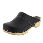 Bjork Maja Wood Open Back Leather Clogs (EU-40, Black)