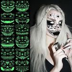 12 Sheets Halloween Face Tattoos, Luminious Halloween Tattoos for Adults Kids Glow in The Dark, Waterproof Halloween Temporary Tattoos for Horror Makeup Halloween Decor Party Supplies