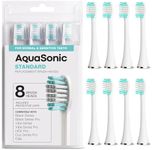 AquaSonic Standard Replacement Brush Heads | for Normal & Sensitive Teeth | Compatible with Many AquaSonic Toothbrush Handles (8 Pack White)