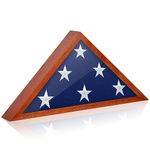 Flyjoe Flag Display Case for 5' x 9.5' American Veteran Burial Flag Solid Oak Wood Flag Frame with Tempered Glass Fits a Folded Military Flag, Memorial Flag Shadow Box for Funeral Display, Mahogany