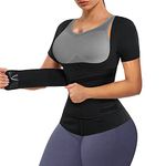 Ursexyly Women Waist Trainer Sauna Suit Weight Loss Workout Top Sweat Vest Shirt Slim Belly Band Short Sleeve Neoprene Jacket (Black, Large)