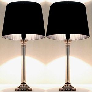 Pair of New Deco Modern Designer Bedside Table Lamps with Black Ribbon Shade Set of 2 (60)