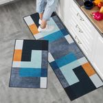 LY4U 2 Pieces Kitchen Rugs and Mats, TPR Backing Non-slip Floor Mat, Water Absorbent Runner Set Machine Washable, 43x75+43x120cm