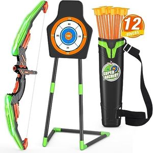 HYES Bow and Arrow for Kids, LED Light Up Archery Set with 12 Suction Cup Arrows, 1 Standing Target, 3 Score Targets & 1 Quiver, Indoor Outdoor Sport Gifts for Boys Girls Ages 4-12, Green