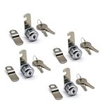 4Pack Cam Lock 7/8 Inch Tubular Cam Locks Keyed Alike with Chrome Finish for Vending Machine Truck Pickup Tool Box Mailbox ATM Replacement Lock