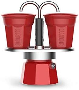 Bialetti - Mini Express Set, Includes Coffeemaker, 2 Cup (90ml), 2 x Cups, Aluminium, Red, Not Suitable for Induction