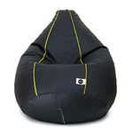 Umi. Faux Leather Classic Filled Bean Bag (With Beans) Colour- Black With Yellow Piping (Size-Xxxl)