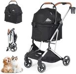 Beberoad Pets T3 Pro Pet Stroller 3 in 1 Dog Cat Stroller for Small Medium Dogs Cats, Foldable Lightweight Detachable Carrier Pet Gear Travel Dog Stroller with Frosted Frame and Upgraded Fabric Black