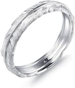 CHOW SANG SANG 18K Solid White Gold Love Decode Feather Ring for Men (US Size: 12, Diameter 21.5mm) 91920R