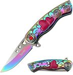 Snake Eye Tactical 7" Cupid Heart Ladies Valentines day Pocket Knife with LOVE Pocket Clip Included (Rainbow)