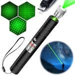 Rechargeable Green Powerful Tactical Flashlight with Adjustable Focus, Green Laser Pointer Long Range for Night Astronomy Outdoor Hunting and Hiking, Ideal Gifts for Man Boy Friends Farther