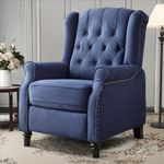 EBELLO Pushback Recliner Chair, Fabric Armchair Push Back Recliner with Rivet Decoration, Single Sofa Accent Chair for Living Room, Bedroom,Dark Blue