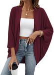 BB&KK Knit Cardigan Sweaters for Women Solid Colors Long Sleeve Open Front Cover Ups Wine Red X-Large