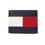 Tommy Hilfiger Men's RFID Single Fold Bifold Wallet Bi, Blue/White/Red, One Size