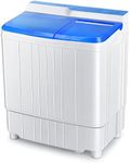 COSTWAY Twin Tub Washing Machine, 4.5KG/6KG/8.5KG Total Capacity Portable Laundry Washer Spin Dryer with Timing Function & Drain Pump for Apartment Dorms Camping (Blue+White, 3.5kg Washer+1kg Dryer)