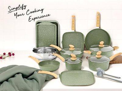 Kitchen Academy 17-Piece Cookware Set – Non-Stick Pots and Pans, Green