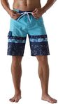 unitop Men's Surfing Shorts Breathable Soft Floral Printed Bathing Suit Drawstring Blue-337 34