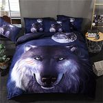 Bedding Set 3D Animal Wolf Printed Soft Polyester Microfiber with Zipper Closure Duvet Cover Set Include 1 Quilt Cover and 2 Pillow Cases