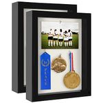 Americanflat 8.5x11 2 Pack Shadow Box Frame in Black with Soft Linen Back - Composite Wood with Polished Glass for Wall and Tabletop