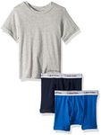 Calvin Klein Boys' Kids 3 Piece Tee and Boxer Brief Bundle, Black Iris/Victoria Blue/Heather Gray, Large