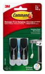 Command Outdoor Black Stainless Steel Wire Hooks - 2 Hooks, 3 Adhesive Strips - Damage Free Hanging