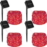 Twinkle Star 4 Pack Outdoor Solar String Lights, Total 160 FT 480 LED Solar Powered Valentines Day Decorative Fairy Lights with 8 Modes, Waterproof Silver Wire Light for Christmas Wedding Party, Red