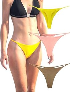 KUKU PANDA Cotton Thongs for Women Sexy Seamless Woman G String Panties 3 Pack Set (Orange Pink/Yellow/Caramel, Large)