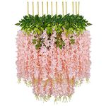 Pauwer 12 Pack (43.2 FT) Artificial Wisteria Vine Ratta Fake Wisteria Hanging Garland Silk Long Hanging Bush Flowers String Home Party Wedding Decor (12 Pack, Blush Peach)