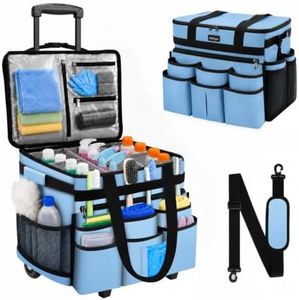 Trenluva Large Rolling Cleaning Caddy Bag with Telescoping Cart, Blue