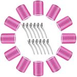 24pcs Hair rollers,12 Pcs Jumbo Big Hair Rollers Set Hair Curlers Self Grip Holding Rollers with 12 Stainless Steel Duckbill Clips for Long Medium Short Thick Fine Thin Hair Bangs Volume