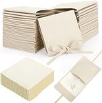 Cunno 120 Pcs Microfiber Jewelry Pouch Jewelry Packaging Bag Jewelry Gift Bags Bow Tie Bracelet Packaging for Small Business with Jewelry Cleaning Cloth for Earrings Necklace Packaging (Beige)